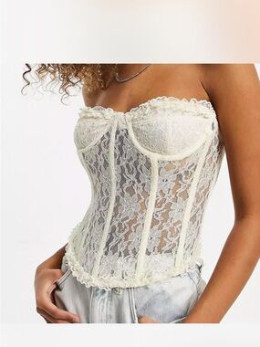 Lioness Ivory Lace Strapless Corset Top